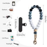 Silicone Beaded Phone Wrist Strap, Elastic Bracelet with Tether Tab, Black
