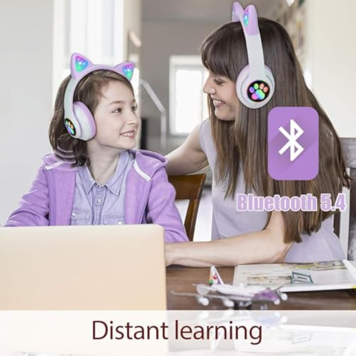 Wireless Headphones Cat Ear Led Light Up Bluetooth Foldable Headphones Over Ea