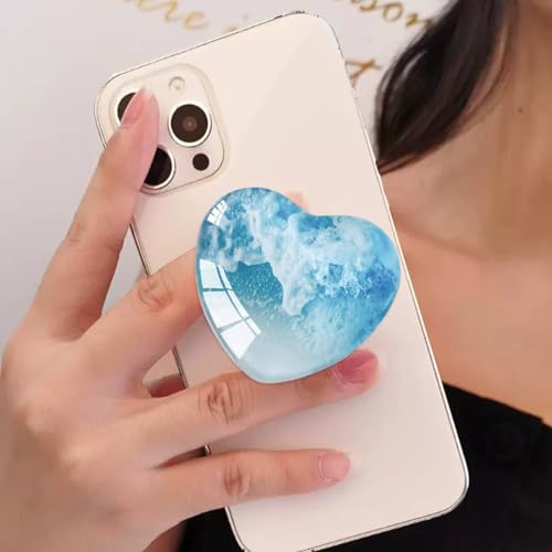 Expandiing Moblile Phone Grip Heart Glass Holder for Smartphones, Cell Phone Collapsible Stand? Wave Ocean