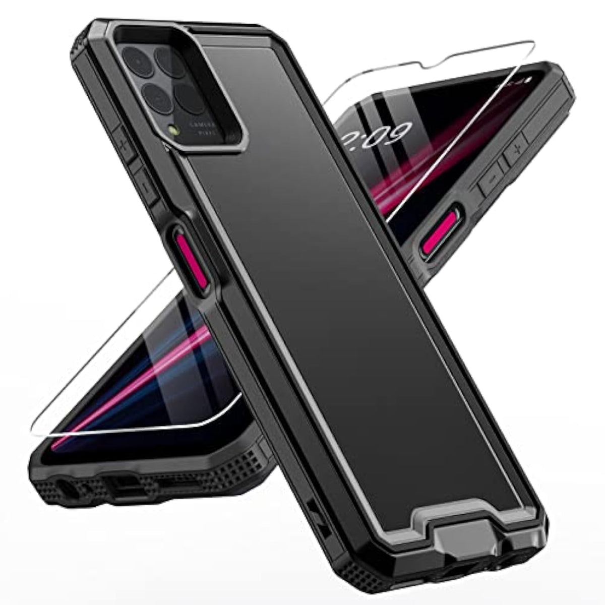 For Revvl 6 Pro 5G / Revvl 6X Pro 5G Case, With Screen Protector, Military Grade Drop Proof Dual Layer Heavy Duty Rugged Protective Phone Shell (Black)
