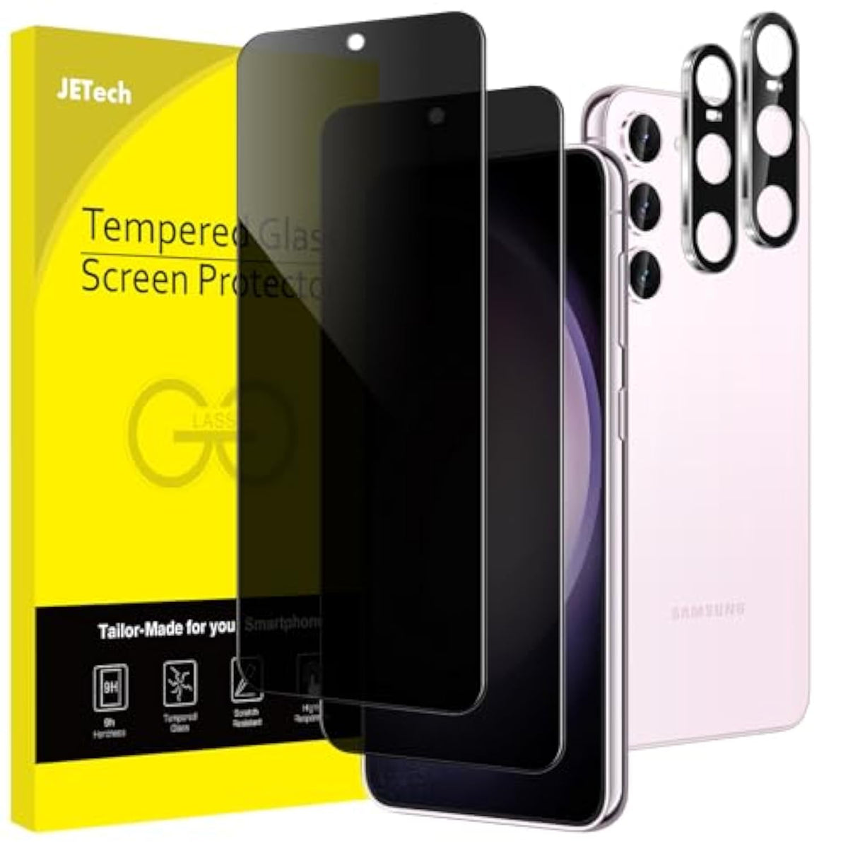 JETech Privacy Screen Protector for Samsung Galaxy S23+ / S23 Plus 5G 6.6-Inch with Camera Lens Protector, Anti-Spy Tempered Glass Film, Fingerprint ID Compatible, 2-Pack Each