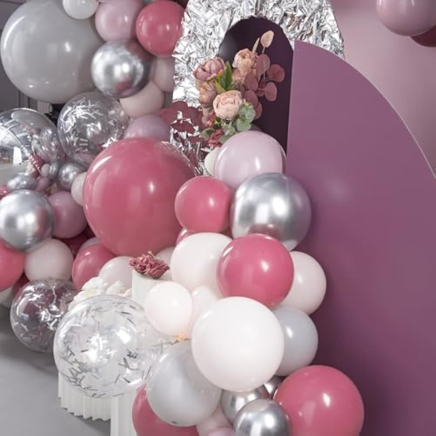 Dusty Pink Party Pack - 140 Pc Balloon Decoration Kit With Pastel Peach & Light Pink Balloons For Birthday, Baby Shower, Wedding