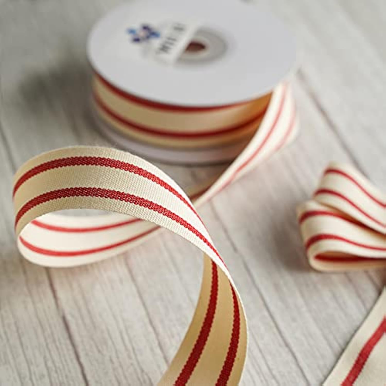 Natural Cotton Ribbon Stripes Fabric Ribbon 1 Inch Red And White Strip