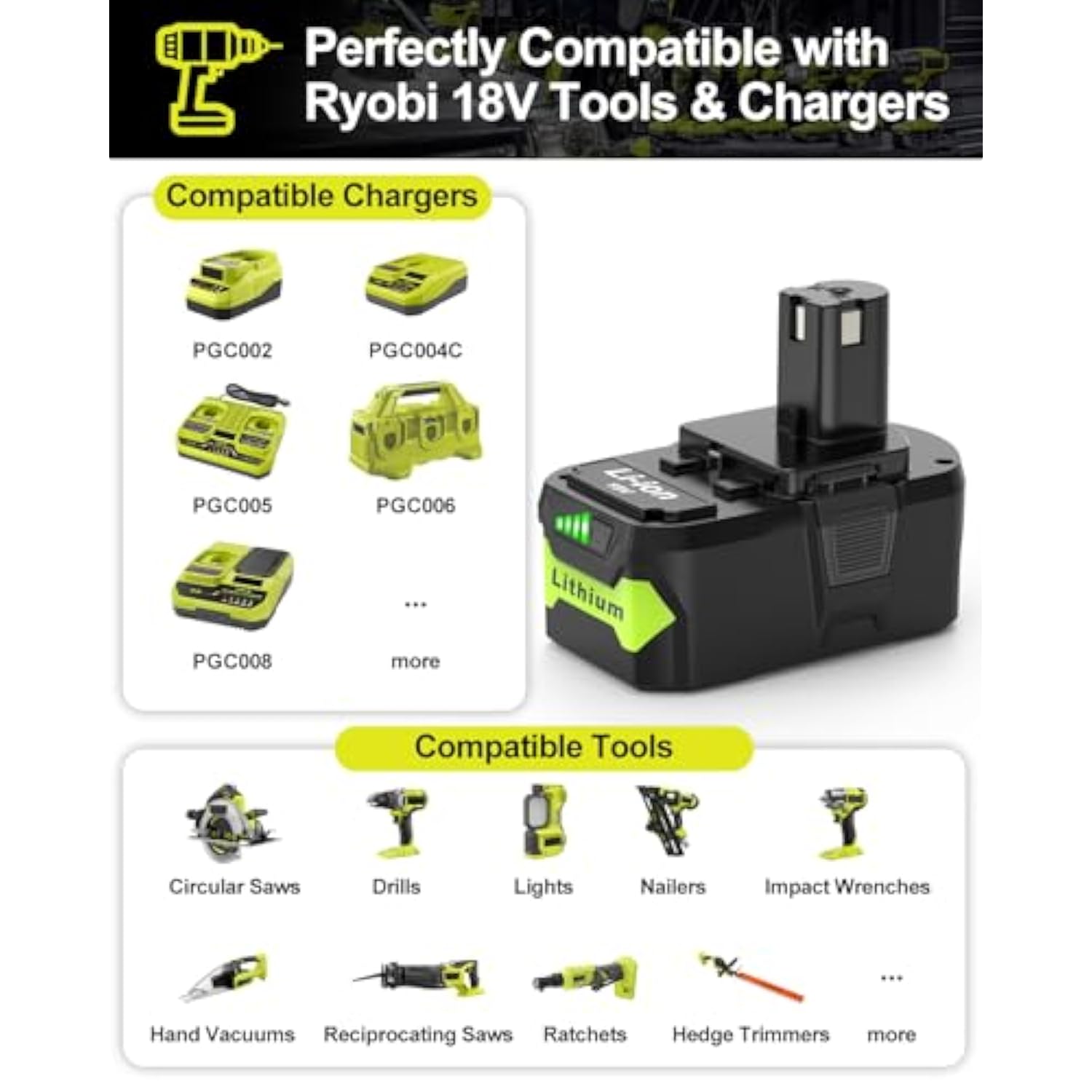 2 Packs 3.0 18V Replacement Battery Replace For Ryobi 18V Lithium-Ion Battery, Compatible With Ryobi 18 Volt One+ Battery P103 P104 P105 P107 P108 And Cordless Power Tools