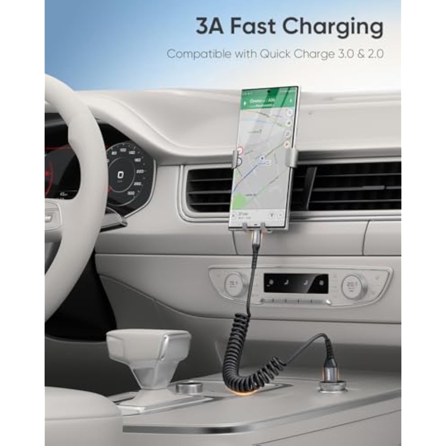 Coiled Usb A To Usb C Cable ?Recommended Stretch Length: 1.3-3.3Ft? Usb A To Usb C Andriod Auto & Carplay Cable For Iphone 16 15 Pro/Pro Max/Plus, For Samsung Galaxy S24 S23 S22 S20 S10-Grey