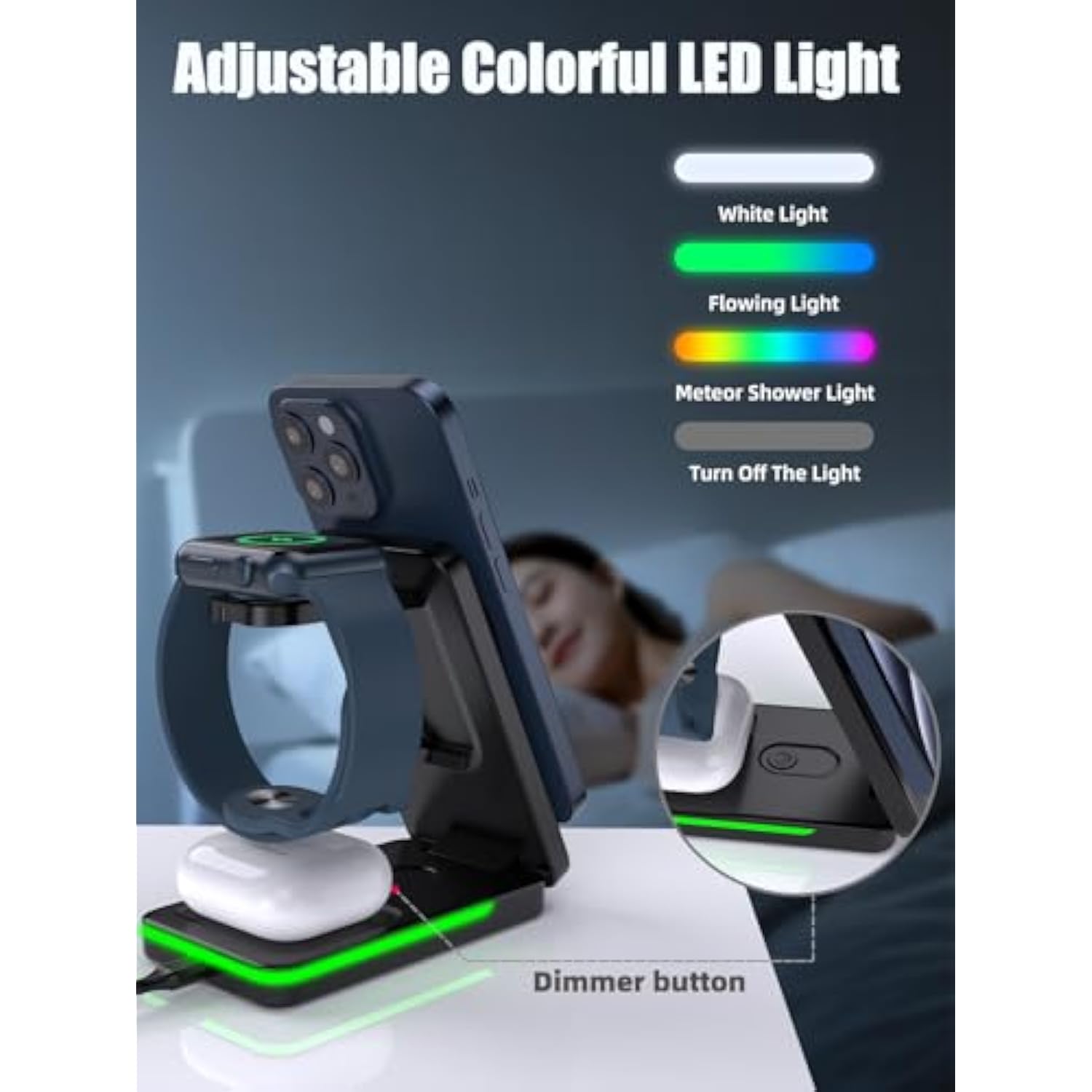 Wireless Charging Station For Mag-Safe Charger, 3 In 1 Mag-Safe Charger Stand For Iphone 16 Pro Max/15/14/13/12, Foldable Mag-Safe Nightstand Charger For Air Pods, Iwatch (Black)