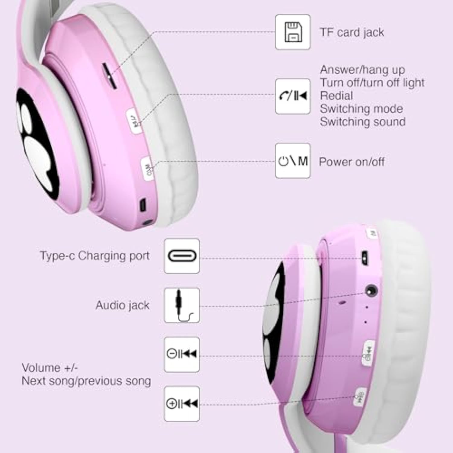 Bluetooth Noise Cancelling Headphones For Kids,Foldable Cat Headphone With Led Light Up Ear,Cat Ear Headphones For Toddler With Microphone/Tf Card,Kids Bluetooth Headphones For