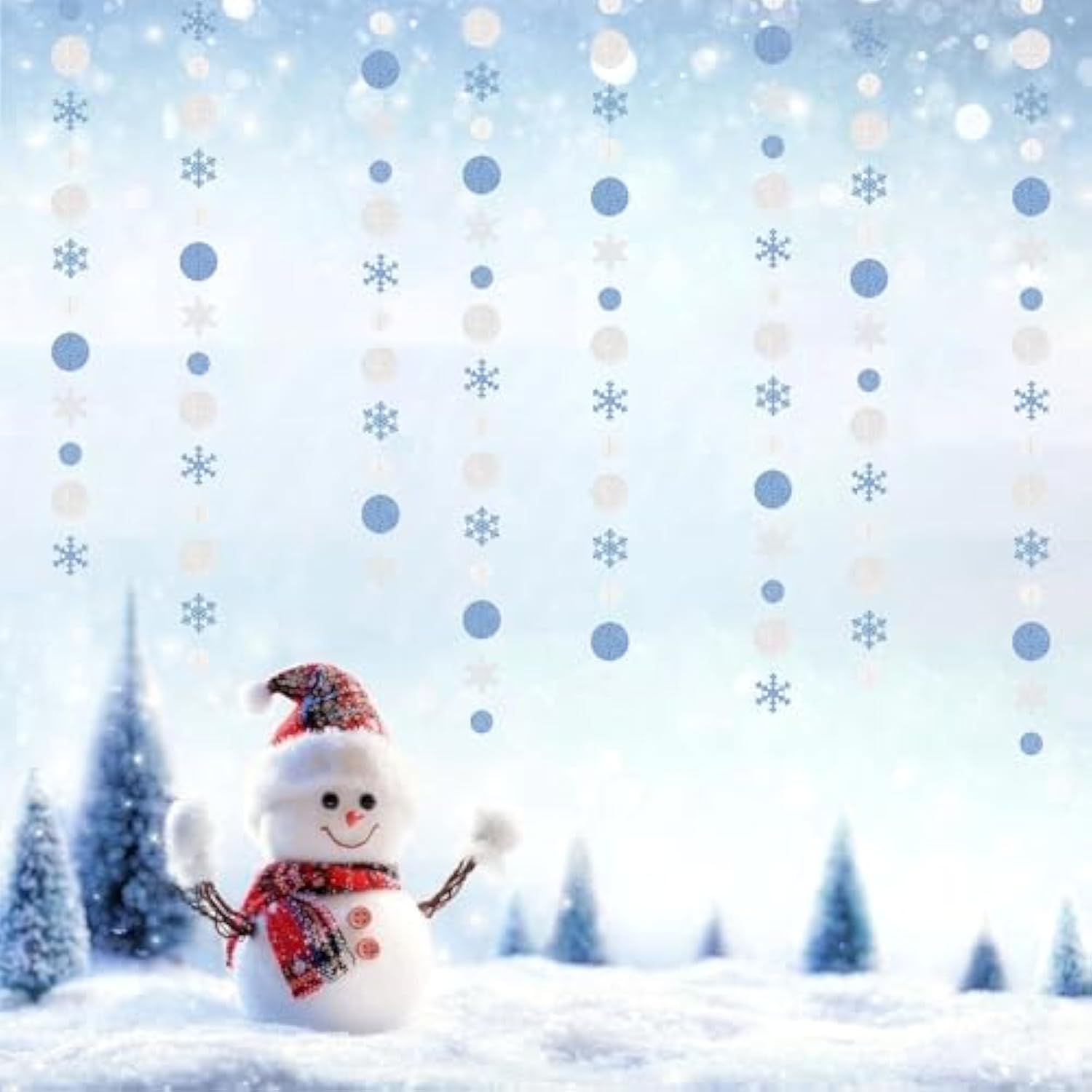 Snowflake-Snow Blue-Silver Christmas Party-Decorations Garland - 52Ft Winter Wonderland Frozen Hanging Paper Banner Streamers, Birthday Baby Shower New Year Ceiling Decor