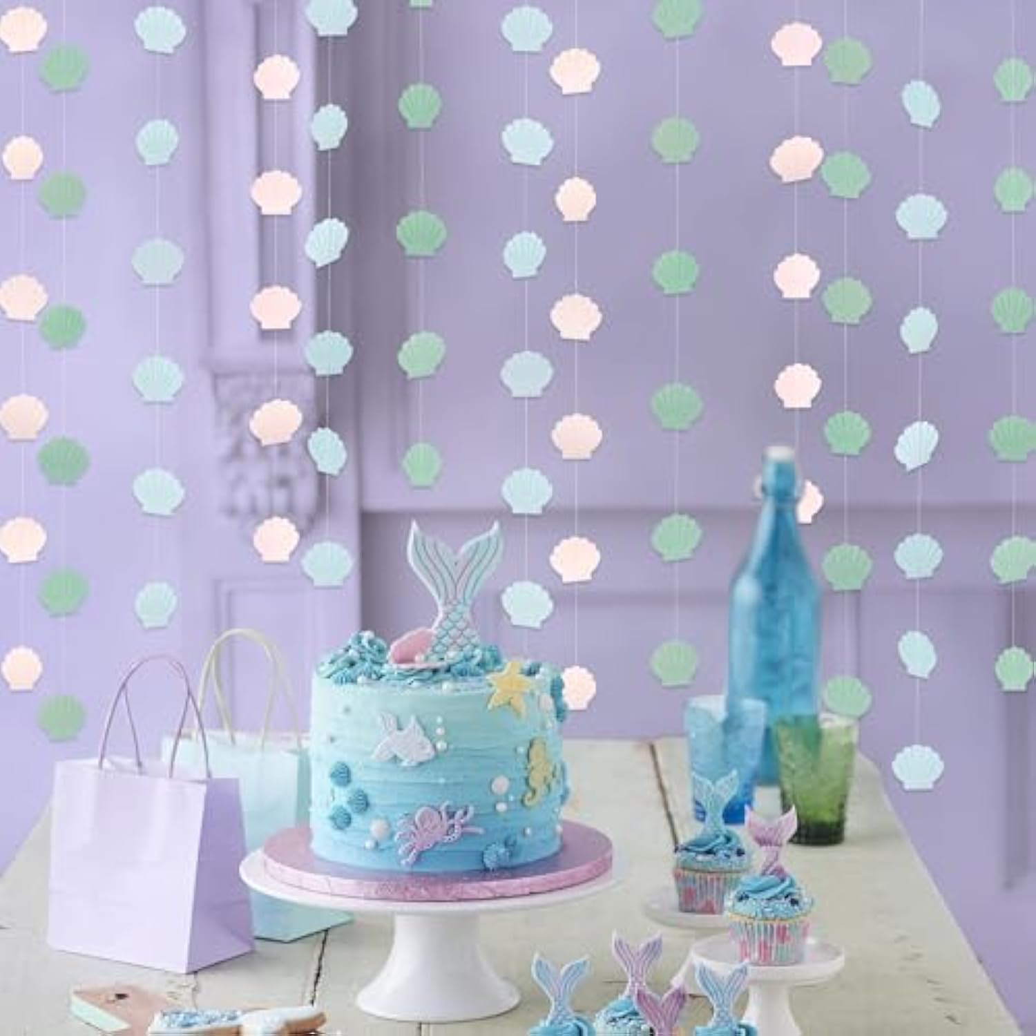 Pastel Sea Shell Garland Seashell Party Decor Hanging Under The Sea Party Banner Decoration For Mermaid Decor Ocean Themed Birthday Decorations Beach Party Baby Shower Supplies Pack Of 6