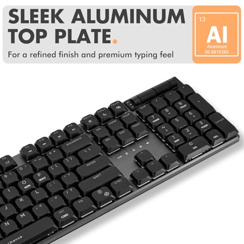 Low Profile Mechanical Keyboard Wireless (Wired + Bt + 2.4Ghz) - Triple Mode Connectivity, Red Switches, Backlit, 107-Key - Slim Bluetooth Mechanical Keyboard For Mac And Pc