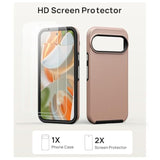 Pixel 9/9 Pro Case, 2X Screen Protectors, Shockproof, Double Layer, Rose Gold