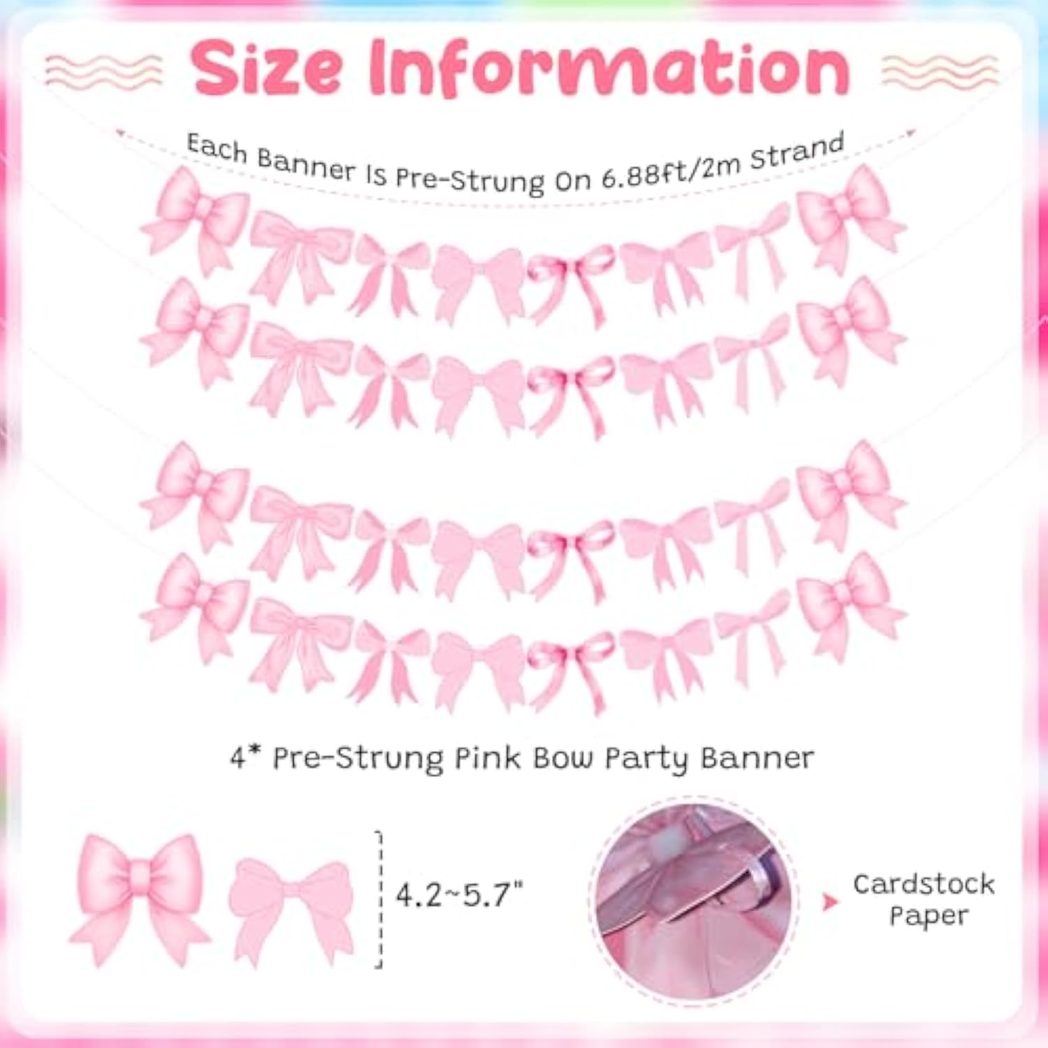 4Pcs Pink Bow Garland Banner, Pink Bow Banner Bow Party Decortions For Women Girls Bow Birthday Decorations Baby Shower Decor, Bridal Shower Wedding, Bows Party Decor