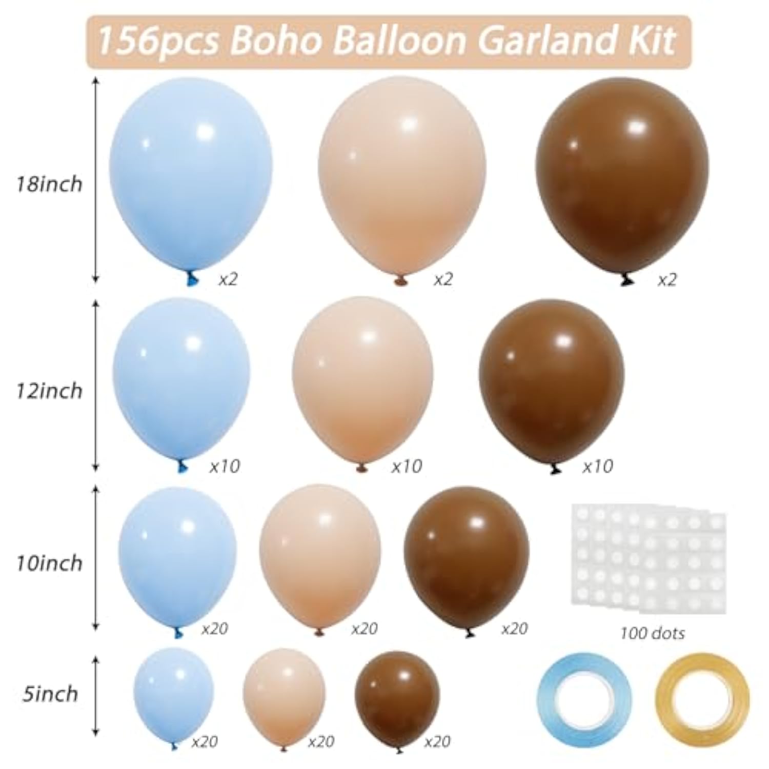 156Pcs Brown Blue Balloon Garland Arch Kit, Bear Baby Shower Decoratio