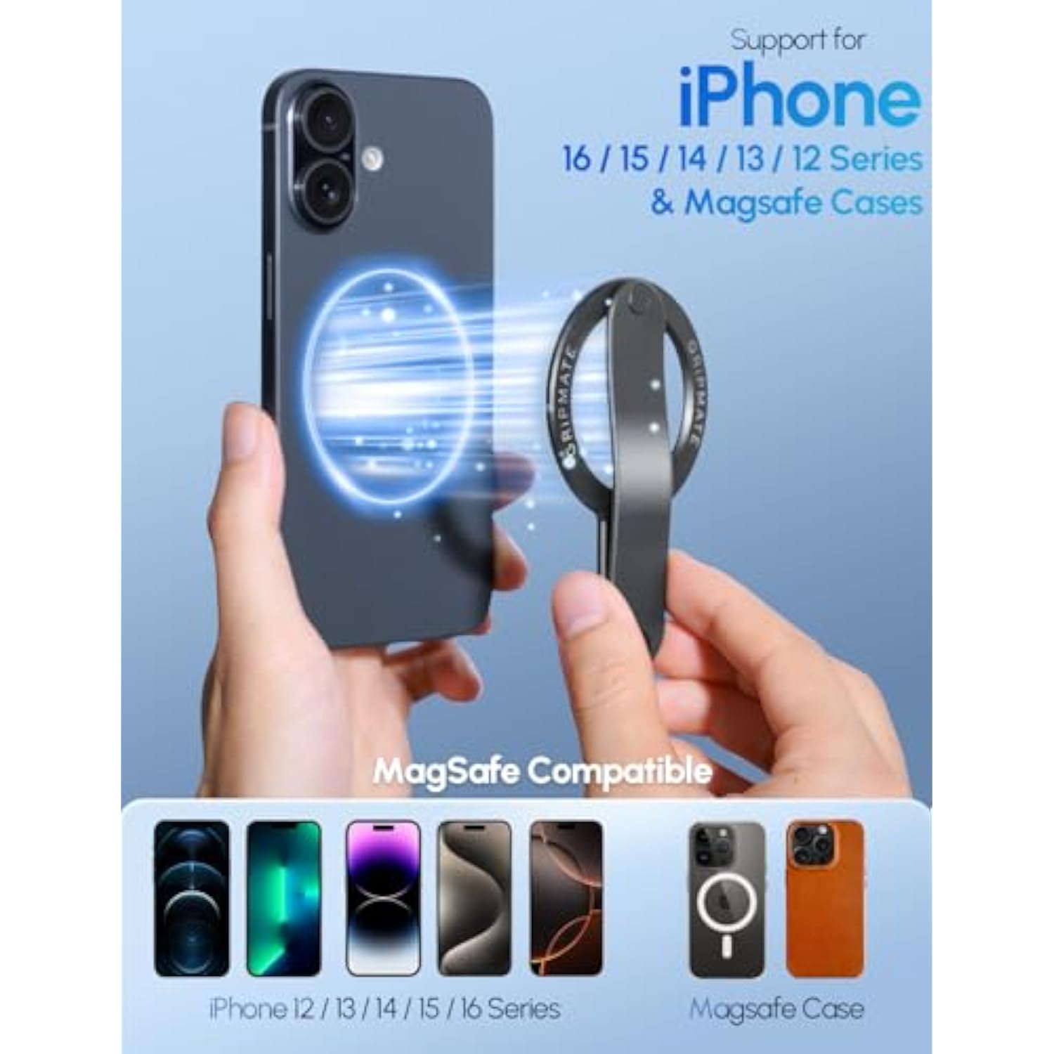 Magsafe Phone Grip For Iphone - Magnetic Phone Ring Holder Detachable For Iphone 16 - Comfortable Finger Phone Ring Grip For 15/14/13/12,Black