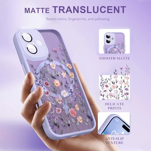 Magnetic for iPhone 17 Case with Screen Protector [Compatible with MagSafe] Pretty Flower Floral Pattern Design, Shockproof Slim Cover for Women