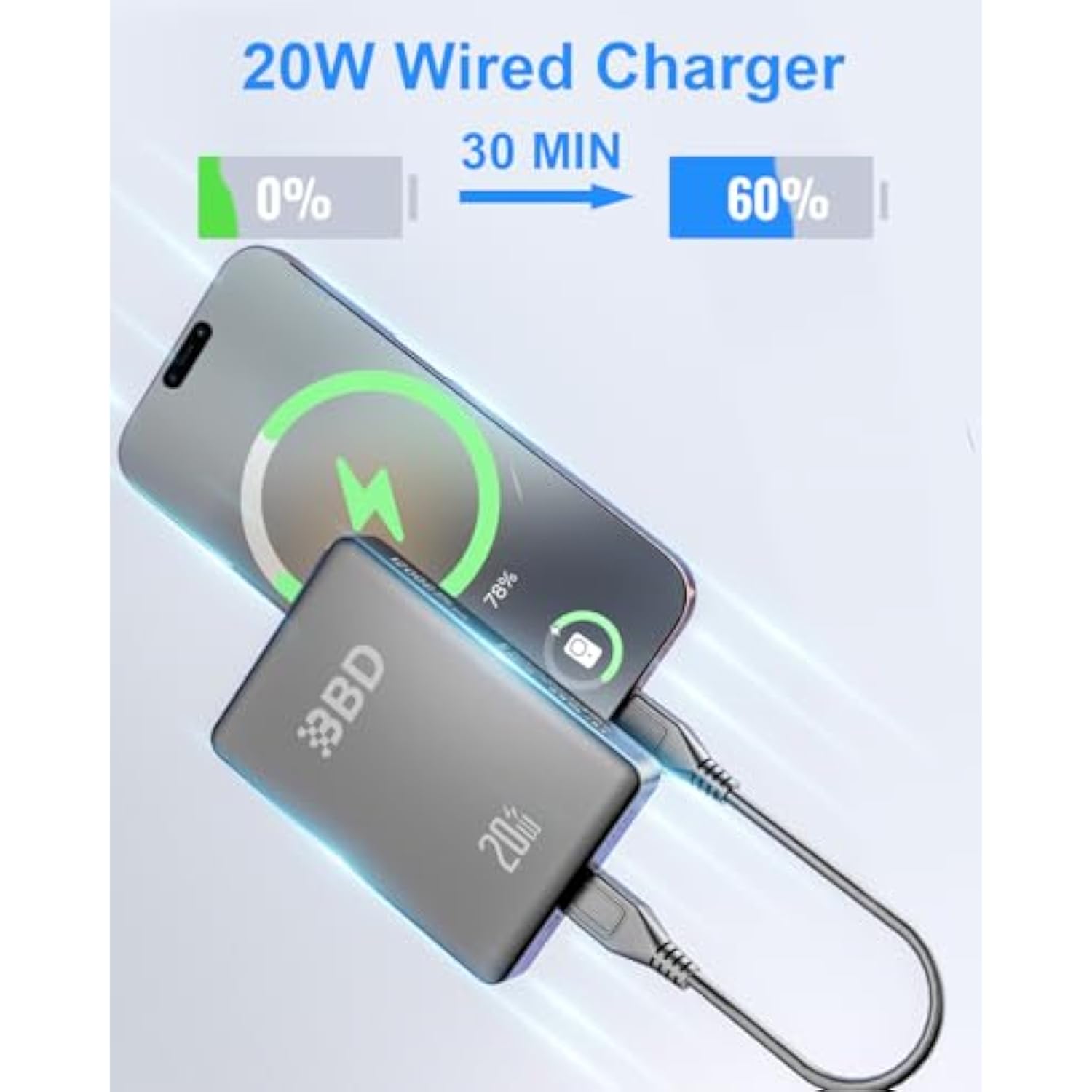 Magnetic Power Bank For Iphone,12000Mah Magsafe Battery Pack With 20W Fast Charging,Slim Magsafe Power Bank Usb C In&Out,Wireless Portable Charger For Iphone 16/15/14/13/12 Series 1 Pack