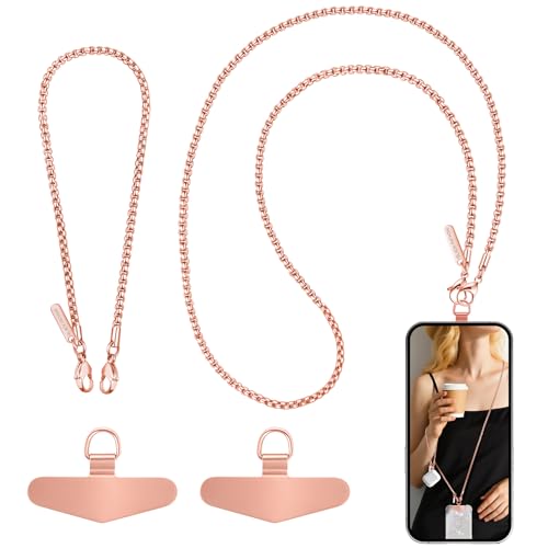 Cell Phone Chain 2 Pack, 1*Crossbody Lanyard 1*Anti Theft Wrist Strap Cellphone Wristlet 2*Clear Tether Tabs Fits for Most Case