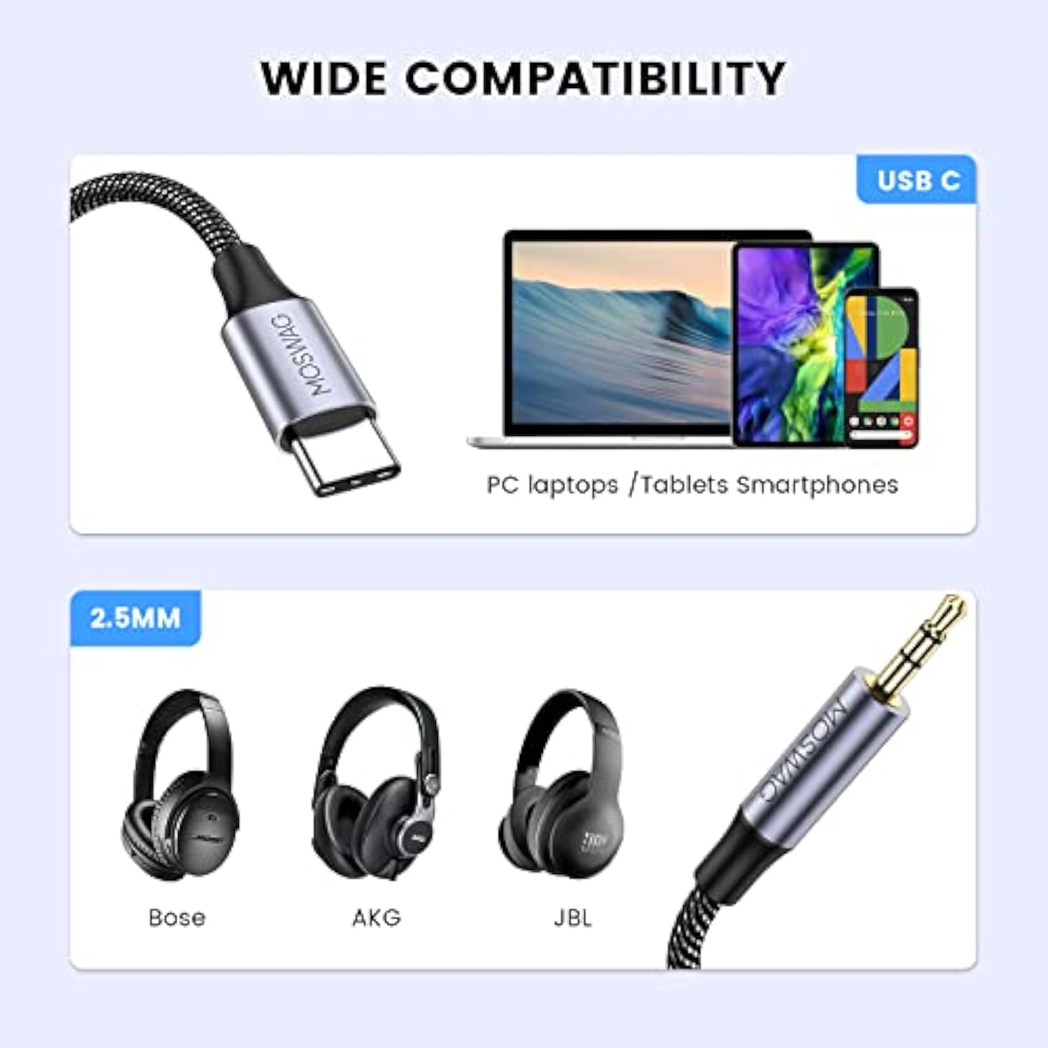 Usb C To 2.5Mm Auxiliary Cable,Usb C To 2.5Mm Trs Hi-Fi Nylon Braided Auxiliar
