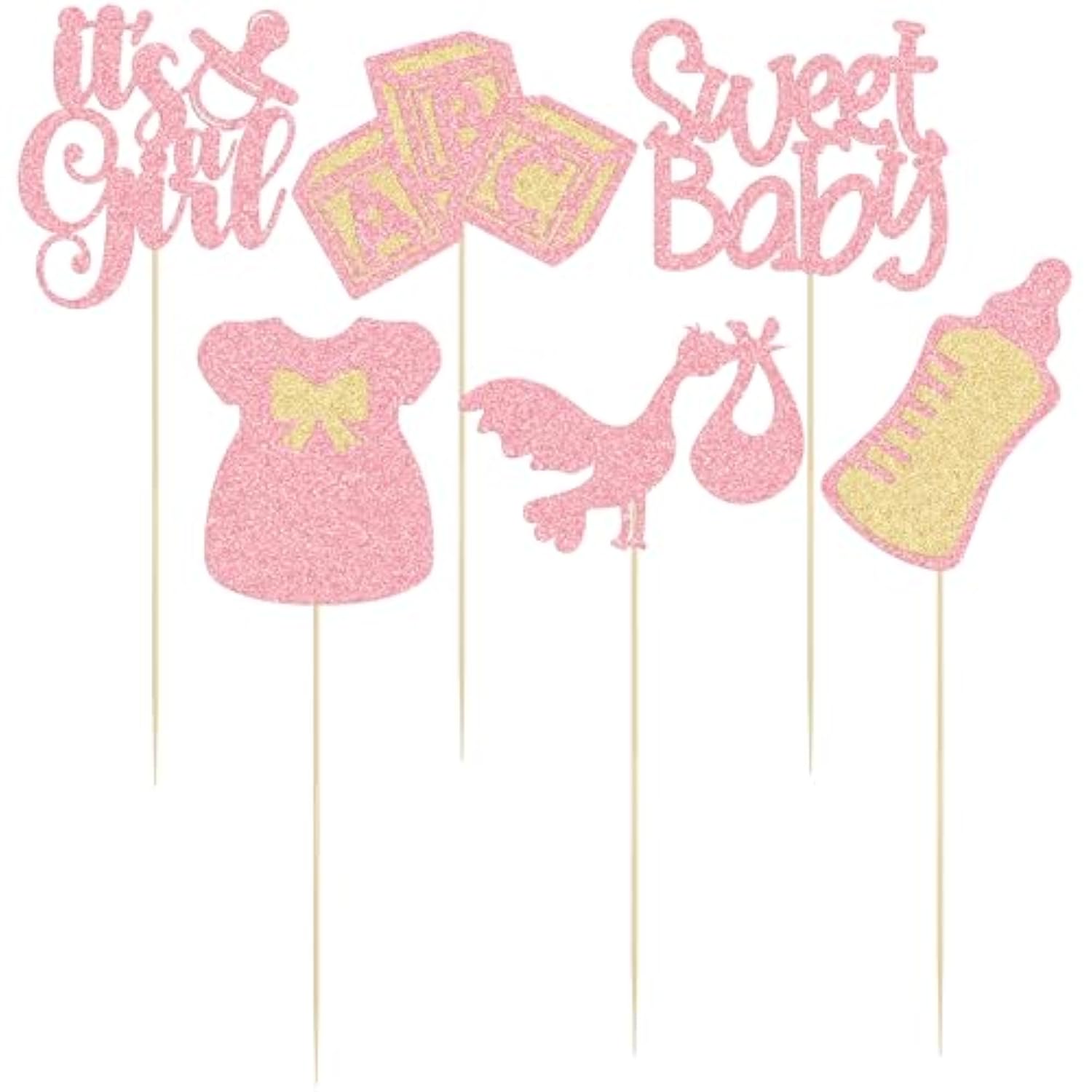 12Pcs Baby Shower Centerpiece Sticks Glitter Tie Onesie Oh Baby Gender Reveal It'S A Girl Table Centerpiece Sticks For Baby Shower Gender Reveal Kids Birthday Party Supplies Pink