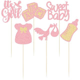 12Pcs Baby Shower Centerpiece Sticks Glitter Tie Onesie Oh Baby Gender Reveal It'S A Girl Table Centerpiece Sticks For Baby Shower Gender Reveal Kids Birthday Party Supplies Pink