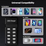10-Port Usb Charger Block, Multi Usb Charging Station, Iphone/Ipad/Samsung Galaxy Note Tablet Android Smartphone Multi-Function Device, 50W10A Power Strip(Biack)