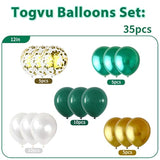 35pcs Green Gold White Balloons with Confetti for Jungle Safari & Party Decor