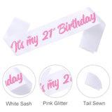 ‘It'S My 21St Birthday' Sash White With Glitter Pink Letters-21St Birthday Sash For Girls Funny Birthday Party Favors Supplies