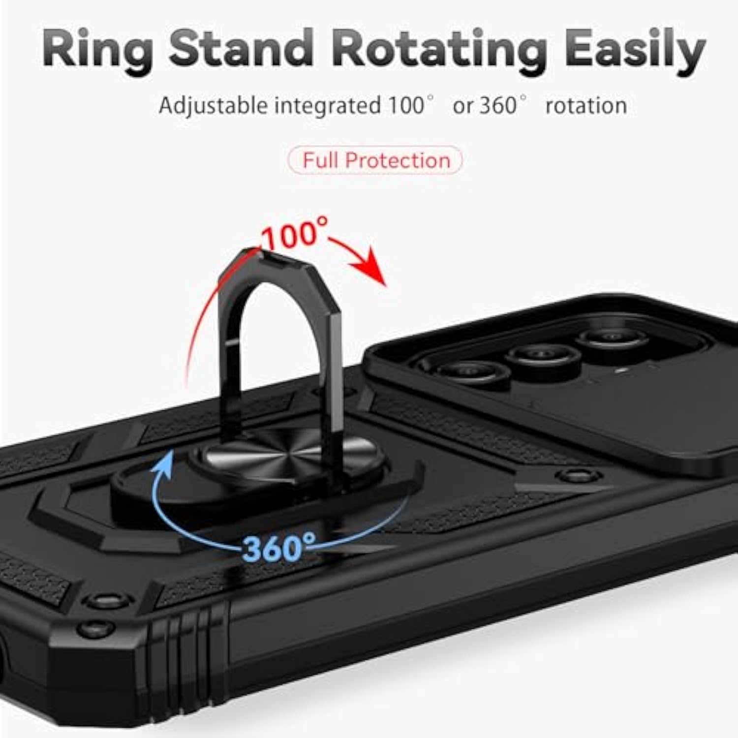 For Galaxy A15 5G Case,With Screen Protectors And Camera Cover,[Military Grade] 16Ft.Drop Tested Cover With Magnetic Kickstand Protective Case For A15 5G, Black