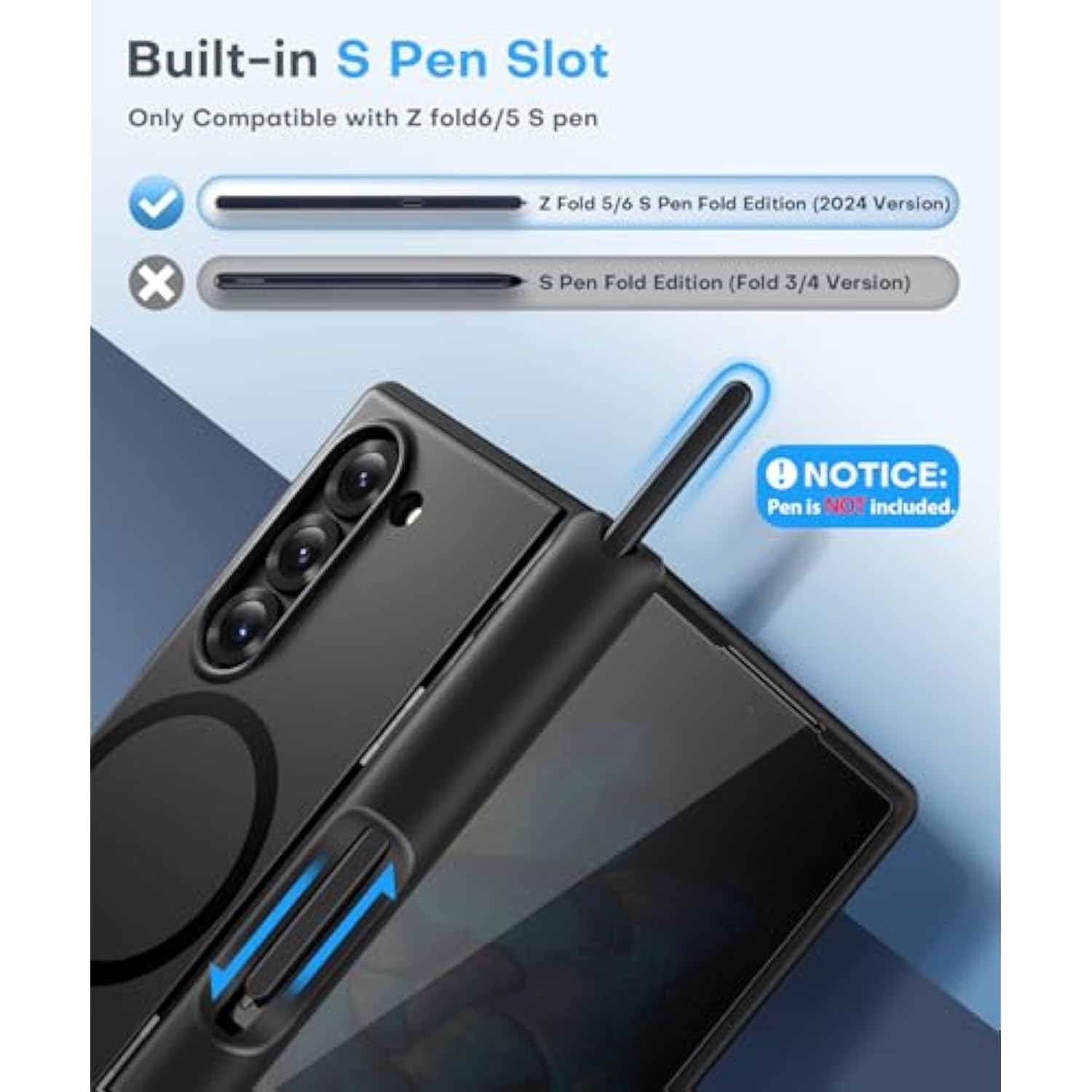 Magnetic For Samsung Galaxy Z Fold 6 Case With Privacy Screen Protector, [Compatible With Magsafe][Anti Spy]Built-In S Pen Holder & Kickstand, Full-Body Shockproof Phone Case For Z Fold 6, Black