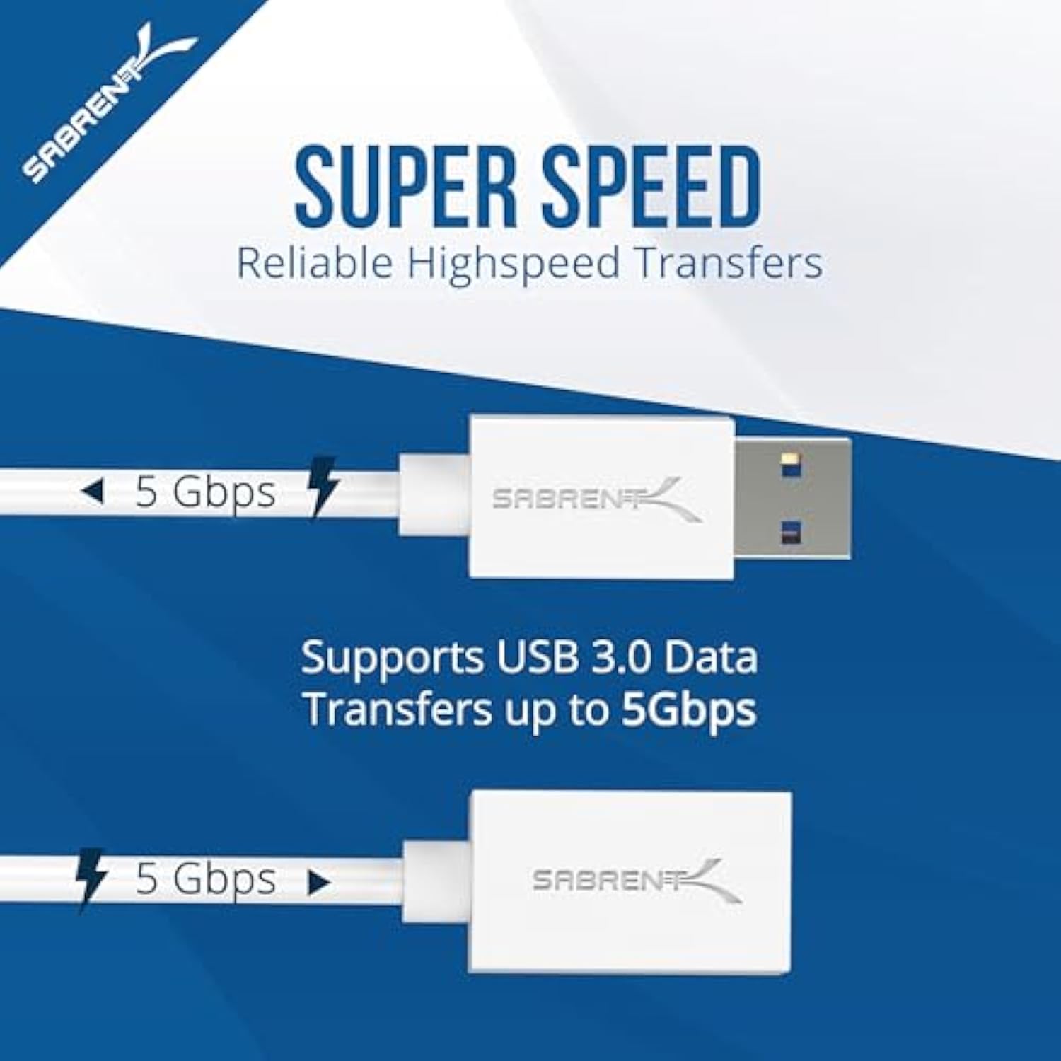 SABRENT 22AWG USB 3.0 Extension Cable A Male to A Female [White] 3 Feet (CB-303W)