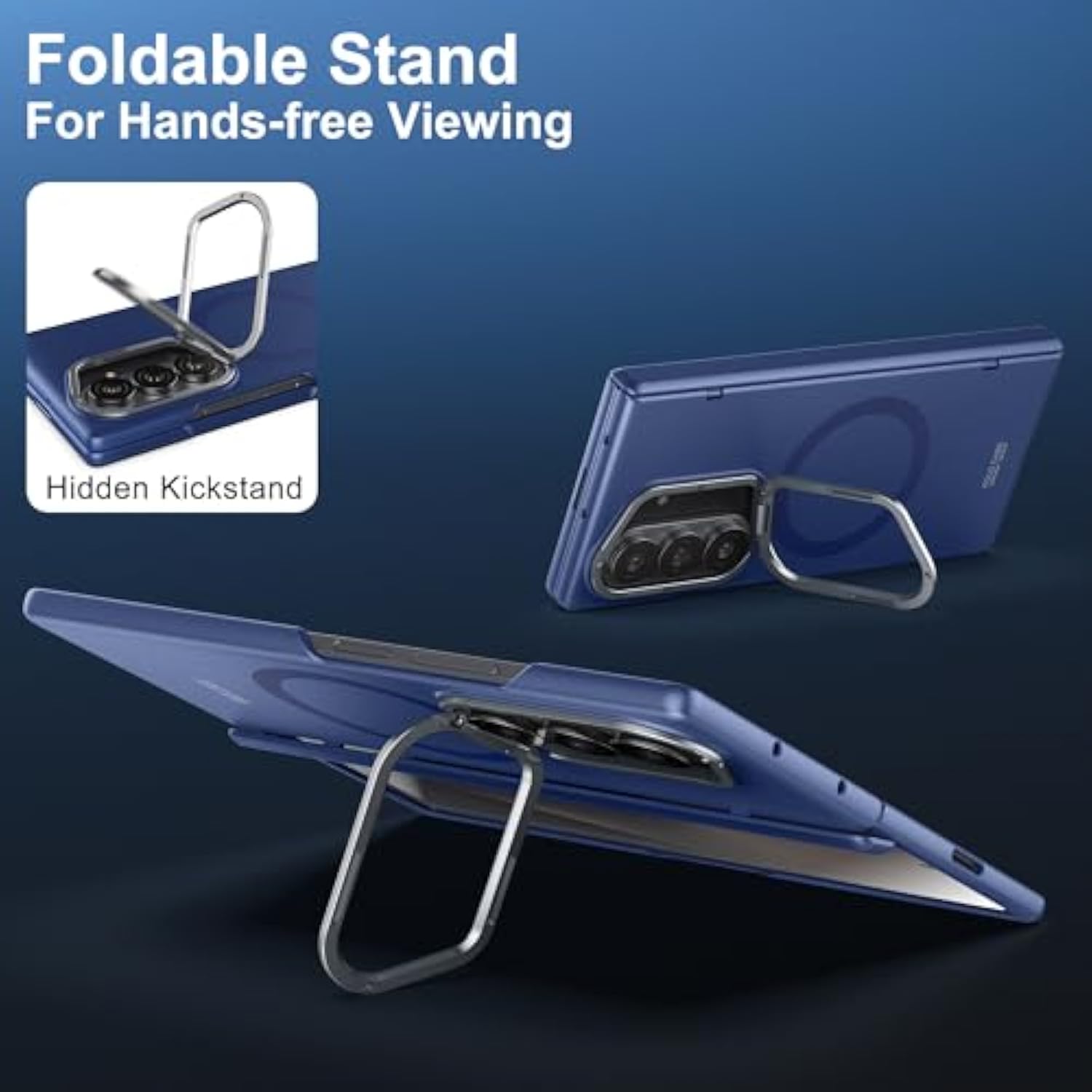 Magnetic For Samsung Galaxy Z Fold 7 Case, Built-In Cover Screen Protector Hinge Protection Stand, Compatible With Magsafe, Full Protection Phone Case With Magnets For Z Fold7 - Blue