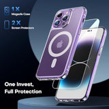3 In 1 Magnetic For Iphone 14 Pro Case Clear, Compatible With Magsafe [Not-Yellowing] With 2X Screen Protector, -Grade Protection, Slim Case For Iphone 14 Pro