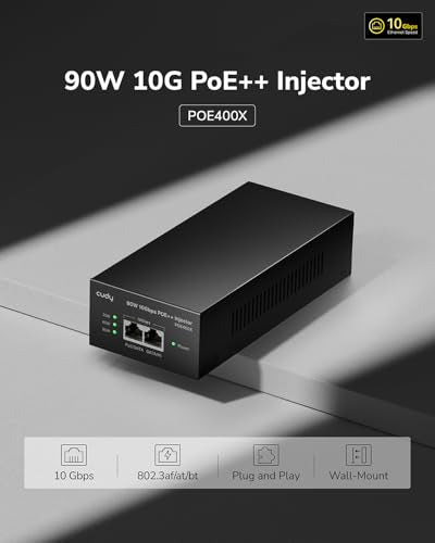 Poe400X 90W 10G Ultra Poe++ Injector Adapter, 802.3Bt /802.3At/802.3Af Compliant, Up To 90W Ultra Power Supply, 10Gbps Shielded Rj-45, Plug & Play, Metal Housing