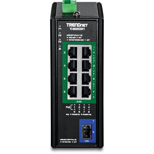 9-Port Industrial 2.5G Din-Rail Poe++ Switch With 10G Sfp+ Port, Ti-Bg5091, Multi-Gigabit, 8 X 2.G Poe++ Ports, 1 X 10G Sfp+ Port, 480W Poe Power Budget, 60Gbps, Protection, Black