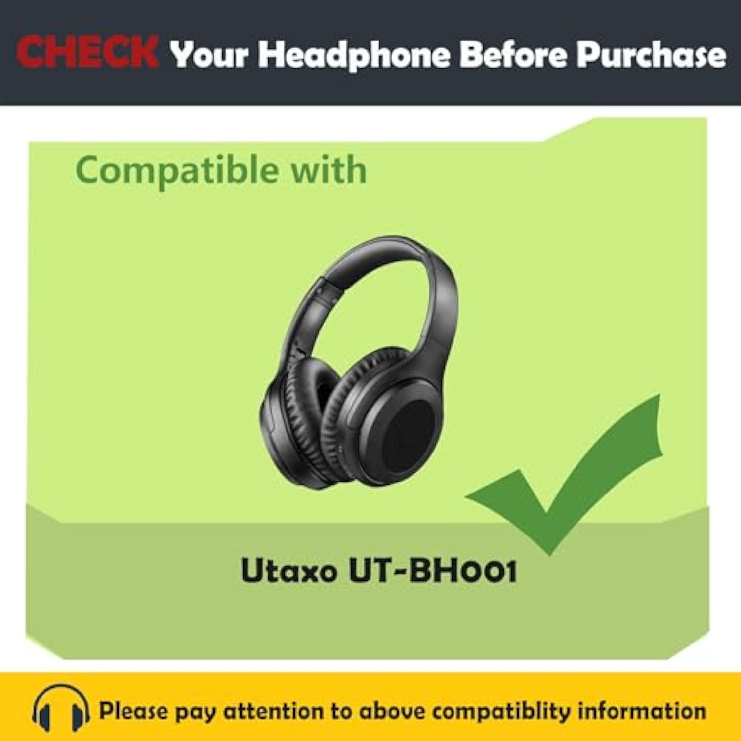 Replacement Earpads Cushion Compatible With Utaxo Ut-Bh001 Over-Ear Headphone Ear Pads With Softer Protein Leather/Memory Foam