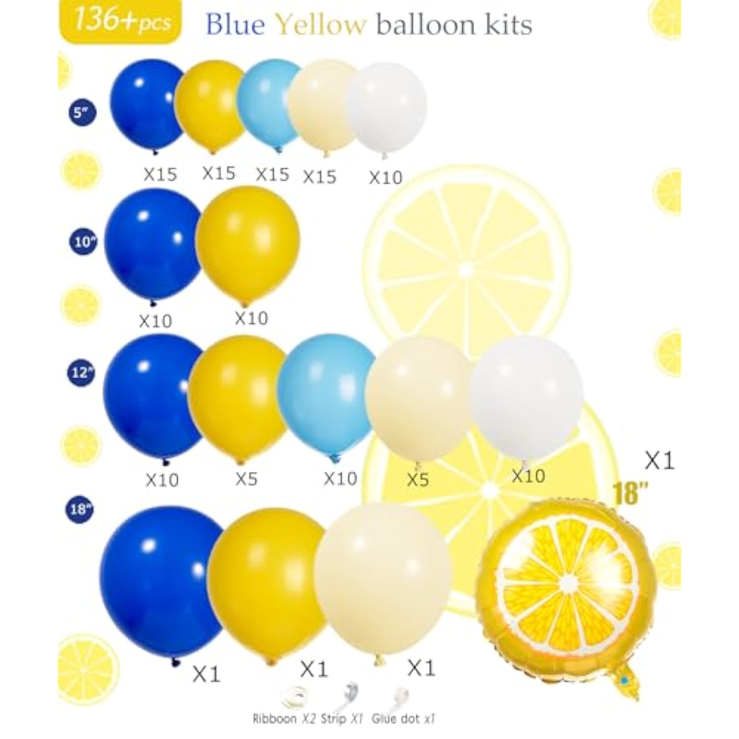 136Pcs Blue Yellow Balloon Garland Kit – Royal & Lemon Balloons for Amalfi or Bachelorette Party