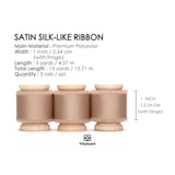 Silk Satin Ribbon 1 Inch X 15 Yard Wooden Spool Champagne Handmade Frayed Ribbon For Gift Wrapping Baby Shower Wedding Bridal Bouquets Holiday Decor 3 Rolls X 5 Yard