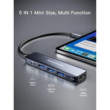 Usb C Hub, Usb-C Multiport Adapter 5 In 1 With 4K Hdmi, 100W Power Delivery, 3
