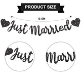 Black Just Married Banner - NO DIY, Glitter Wedding Party Banner,Just Married Signs, Bachelorette/Bridal Garland,Engagement Party Decor Supplies, Wedding Reception Party Decorations.