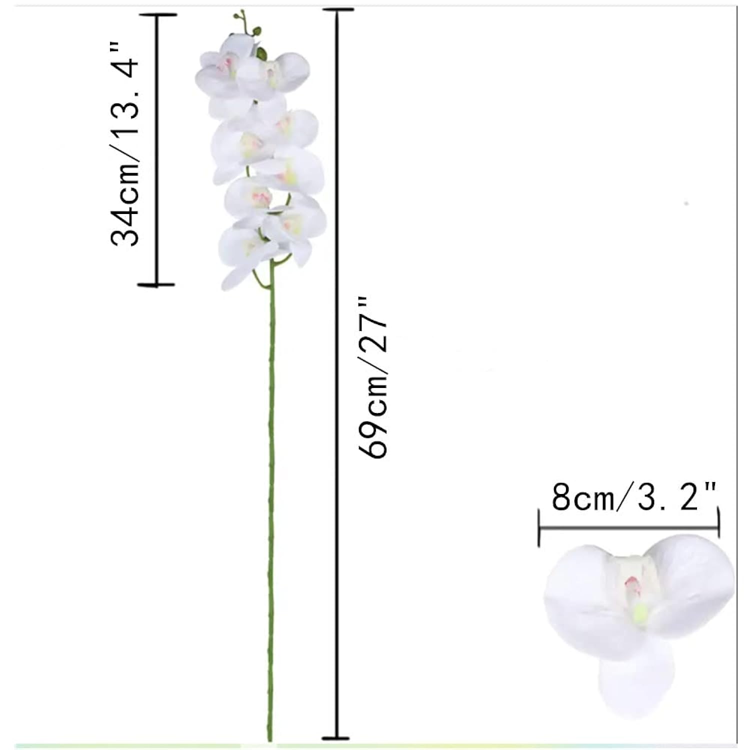 27" Artificial Phalaenopsis Flowers 6 Pcs White Perhaps Faint Yellow Artificial Orchid Flowers Stem Plants For Home Décor