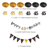 45Th Birthday Decoration Kit Happy 45Th Banner Swirls Streamers Black Gold
