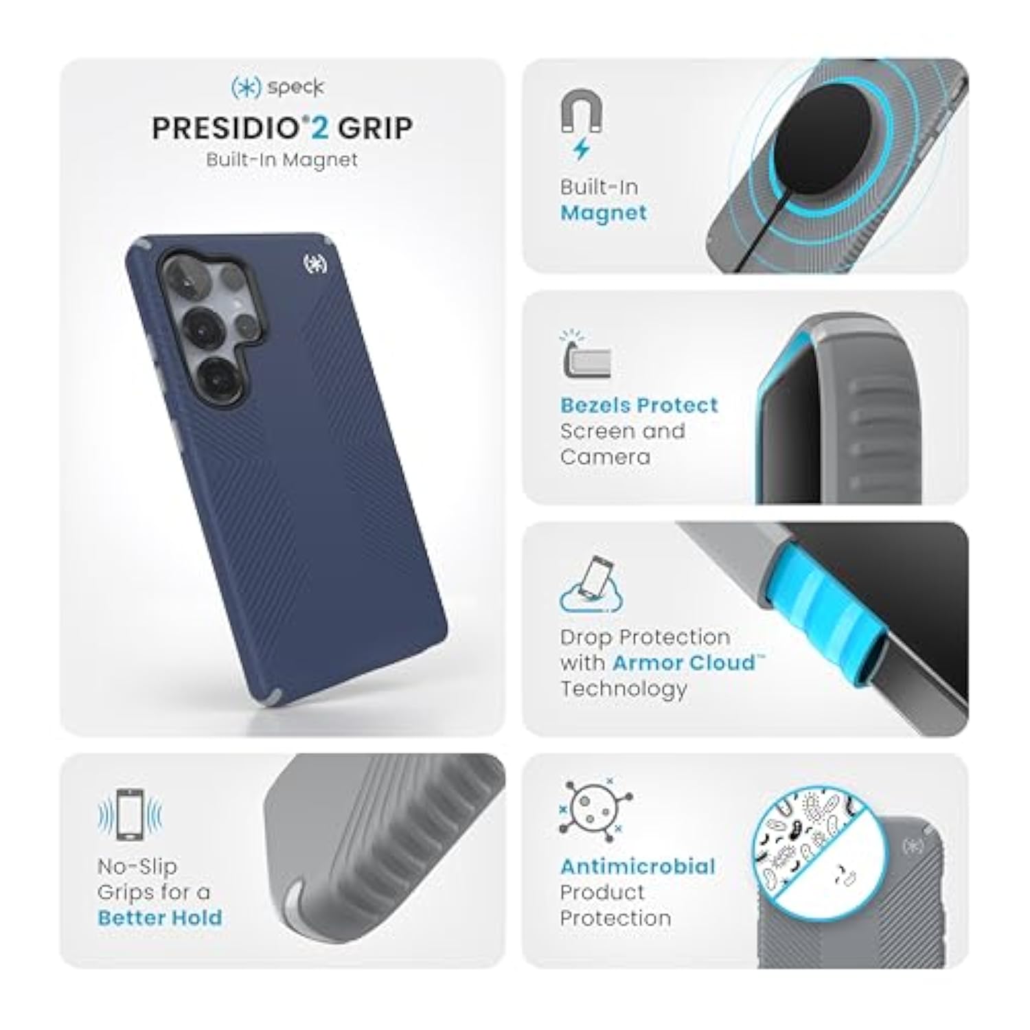 Speck Samsung Galaxy S25 Ultra Case - Magnet Case, 13-Foot Drop Protection, No-Slip Grips - Samsung S25 Ultra Case Magsafe - Raised Bezel and Enhanced Buttons - Presidio 2 Grip(Pack of 1)