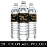 Black And Gold 60Th Birthday Party Water Bottle Labels - 20 Stickers, 60Th Birthday Decorations