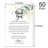 Wedding Thank You Place Setting Cards, Greenery Wedding Reception Thank You Cards, Table Centerpieces And Wedding Decorations, Wedding, Bridal, Engagement, Anniversary, 4X6 Inch, Pack Of 50