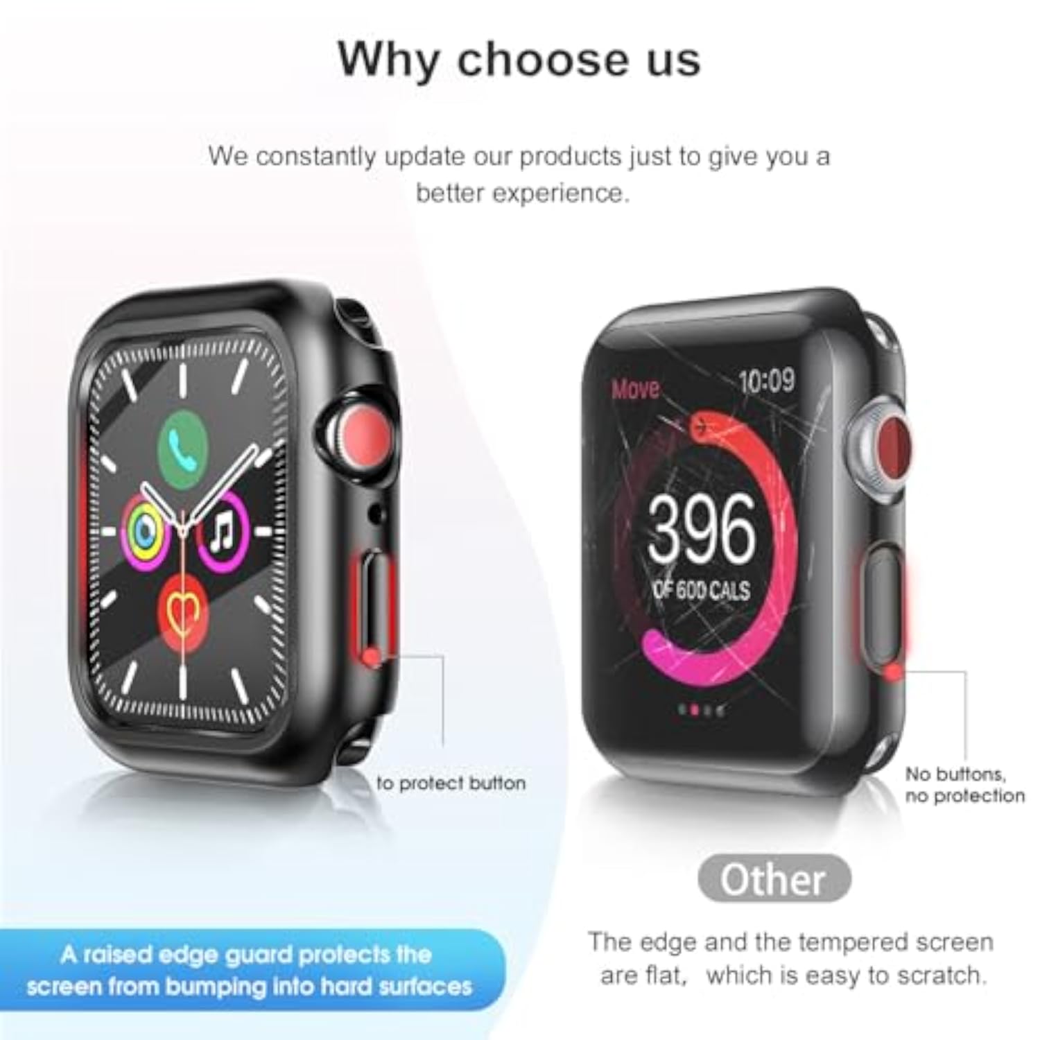 6 Pack Hard Tempered Glass Case for Apple Watch Series 45mm, 7, 8, 9