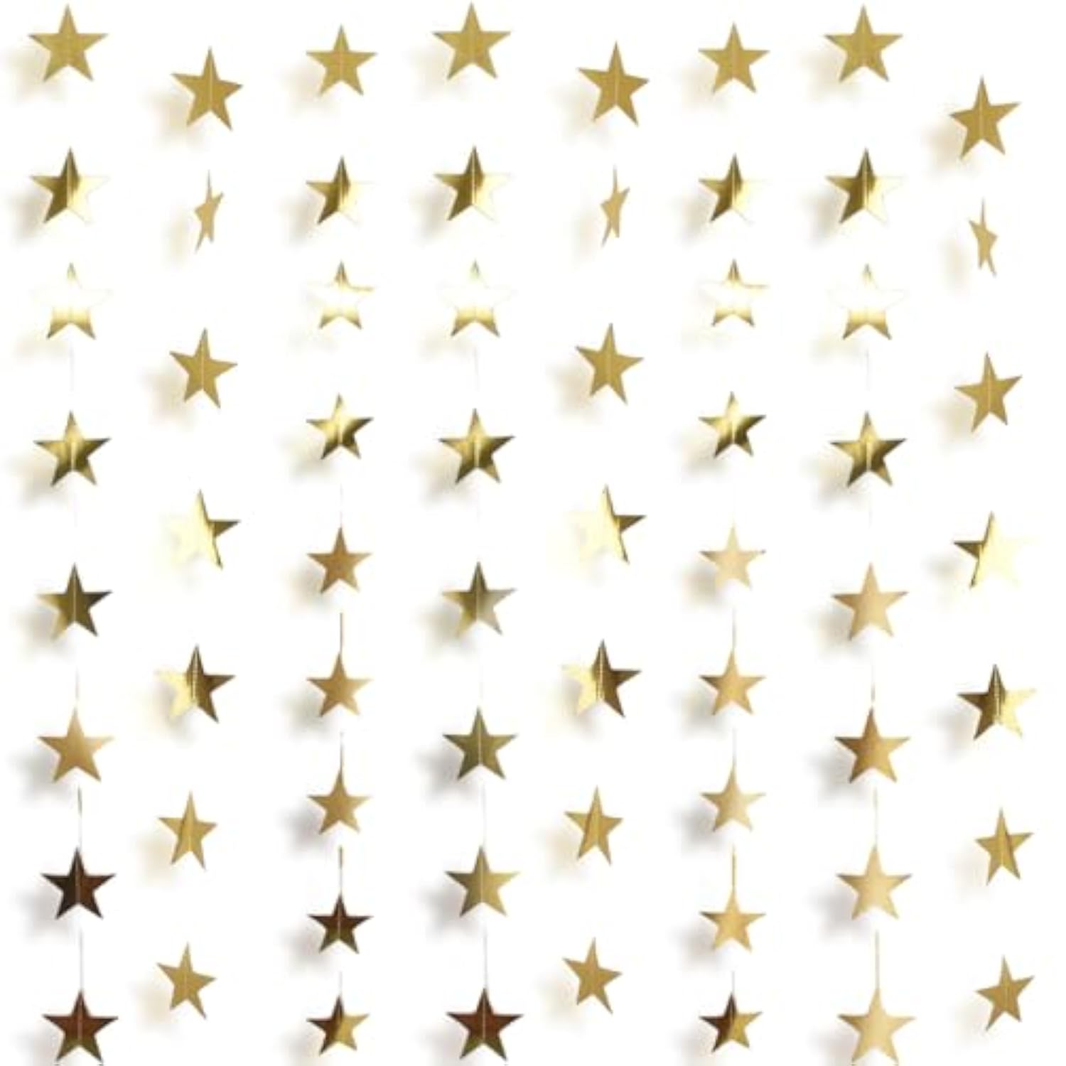 105Feet Gold Star Garland Banner Hanging Birthday Graduation Party Decorations- Golden Double Side Twinkle Paper Stars Streamers Backdrop For Prom Classroom Welcome Home Ceiling Decor, 8Pack