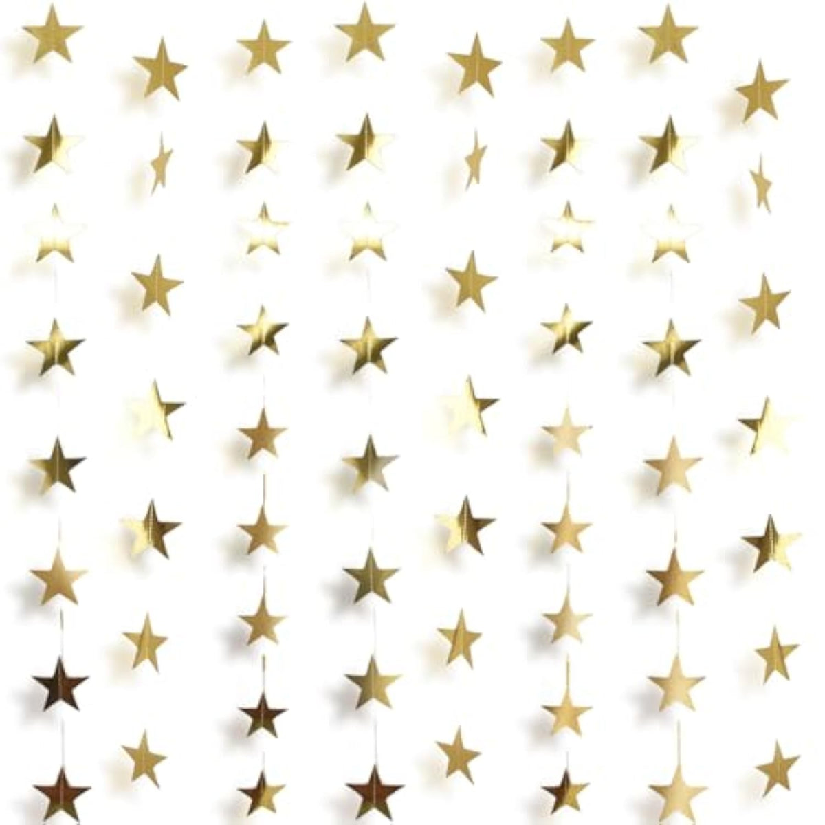 105Feet Gold Star Garland Banner Hanging Birthday Graduation Party Decorations- Golden Double Side Twinkle Paper Stars Streamers Backdrop For Prom Classroom Welcome Home Ceiling Decor, 8Pack