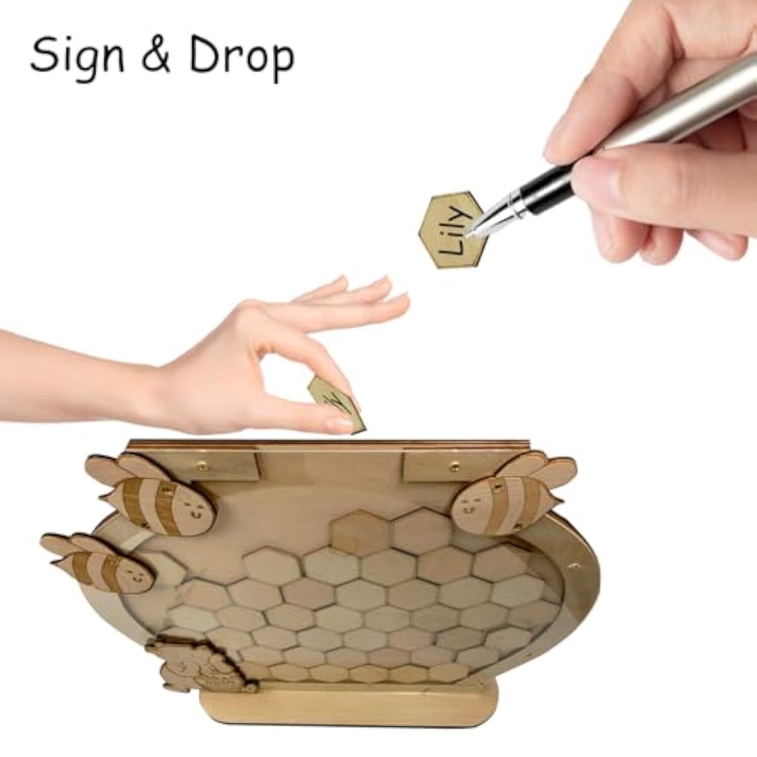 Winnie Baby Shower Guest Book Alternative, Bee And Bear Themed Decorations For Birthday/Baby Shower Party - Includes 45 Hexagons Signs