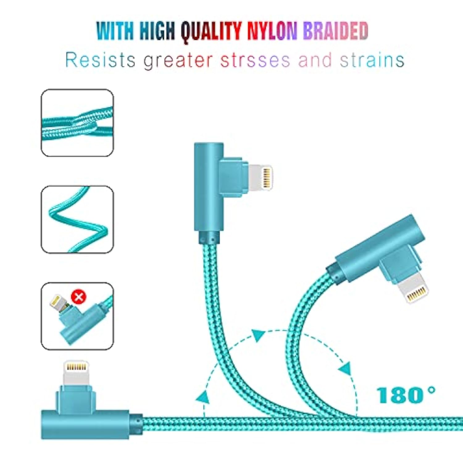 For Iphone Charger Cable Right Angle Lightning Cable 5Pack 90 Degree 6Ft Nylon Braid Charging Cord Fast Charging Compatible For Iphone 14/13/12/12Pro/11/11Pro/Xs/Max/Xr/X/8P/8/7P/7/6