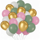 12 Inches Sage Green Gold Pink Balloons Kit, 55Pcs Oliva Green White Metallic Gold And Baby Pink Party Balloons With Ribbons For Birthday Wedding Baby Shower Graduation Eucalyptus Party Decorations
